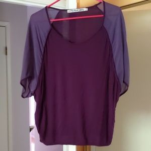 Elbow sleeve silk scoop neck top